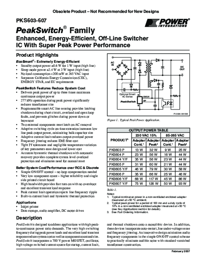 PeakSwitch Data Sheet